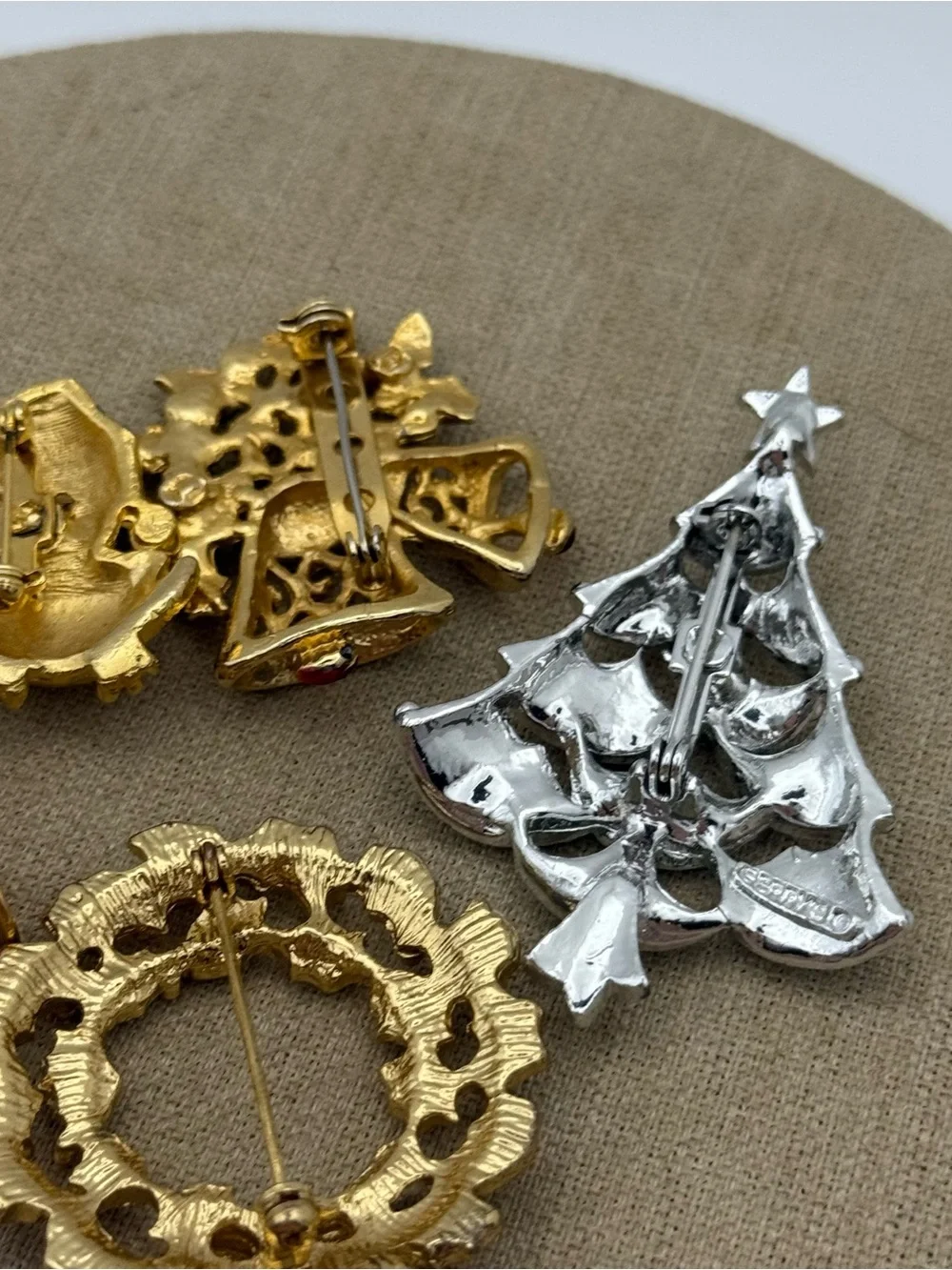Vintage Christmas Brooch Lot - Gold, Silver, Green, Red Accents